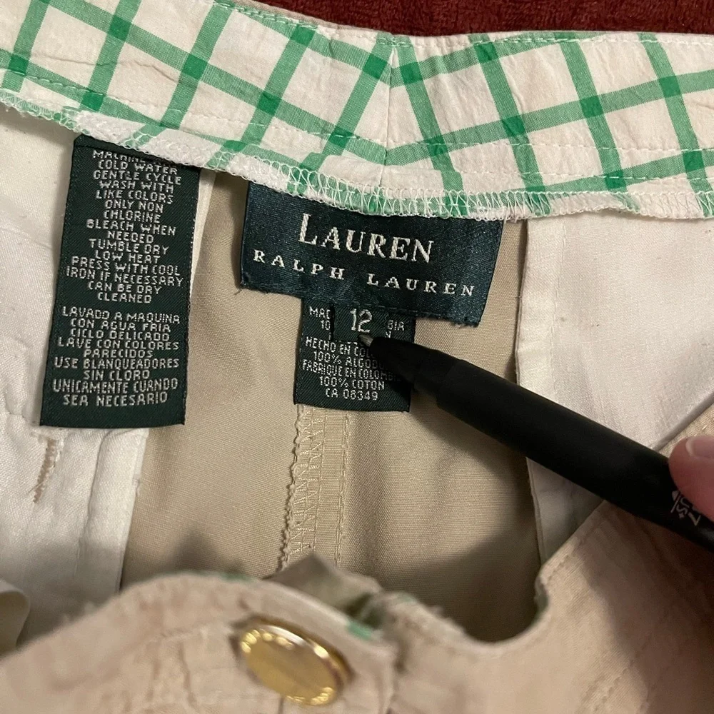 RALPH‎ LAUREN WOMEN'S DRESS CAPRI PANTS GOLD Pebble SIZE 12 GREEN TAG Polo Match